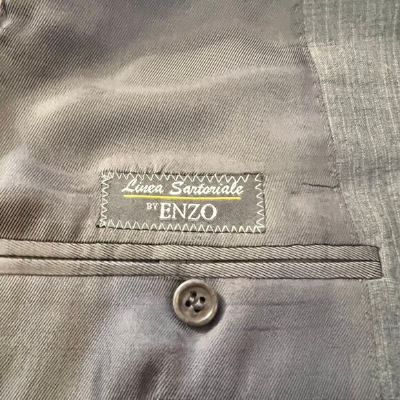 ENZO Sport Coat Mens 44 Striped Two Button Double Vented Blazer Gray - Picture 7 of 12